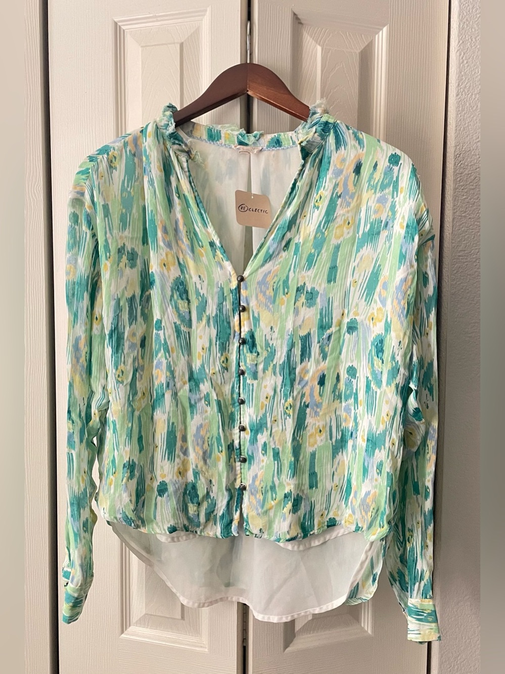 Pilcro Teal, Mint & Yellow Floral Button-Up Blouse